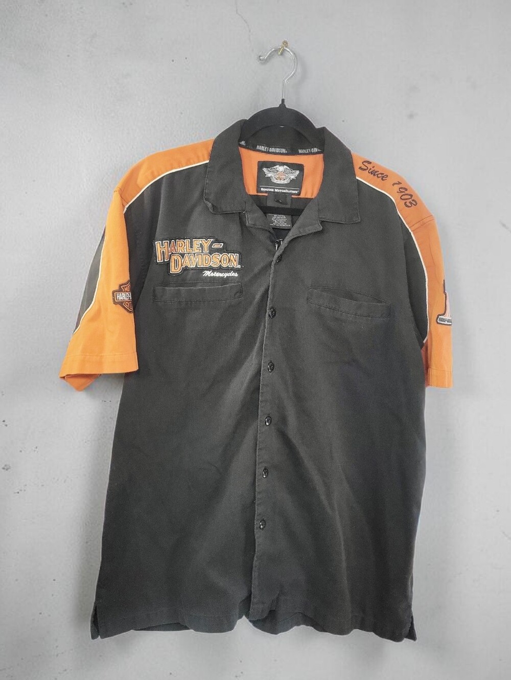 Harley-Davidson Men’s Black & Orange Short Sleeve Button Shirt